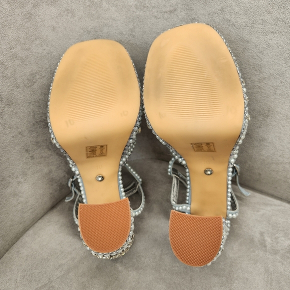 Azalea Wang Dress Sandals 10 White Pearls Beaded Something Blue Chunky New $150 - Picture 15 of 16